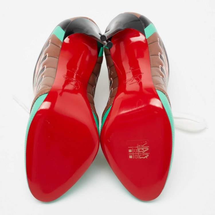 Pre Owned Christian Louboutin Multicolor Leather and Mesh Boltina Fluo Sneaker Booties Size 38