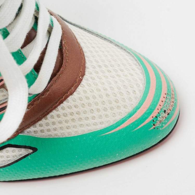 Pre Owned Christian Louboutin Multicolor Leather and Mesh Boltina Fluo Sneaker Booties Size 38