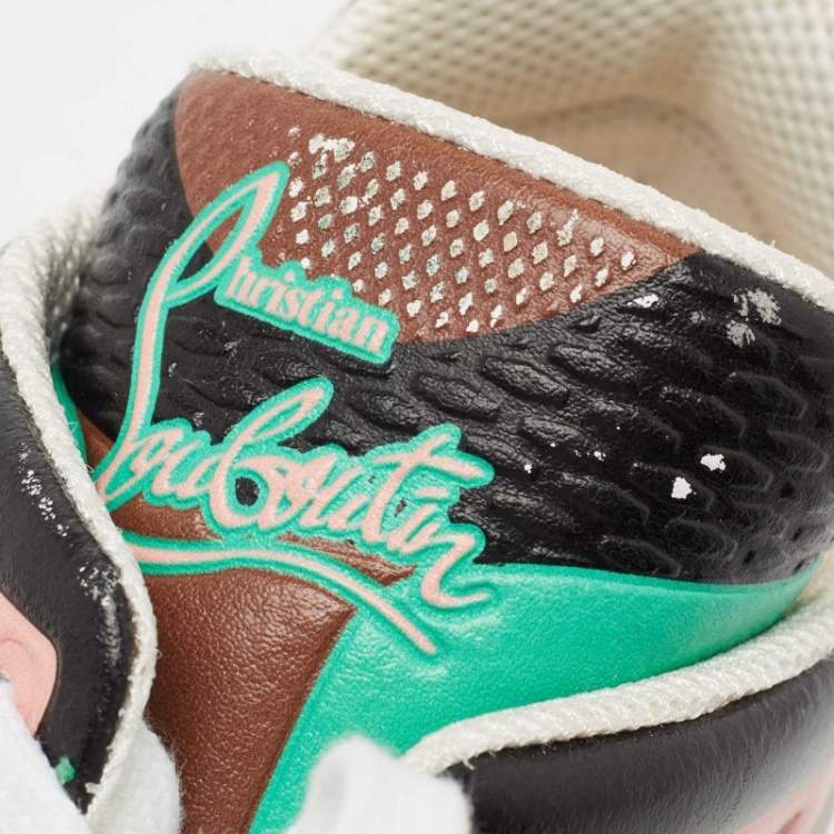 Pre Owned Christian Louboutin Multicolor Leather and Mesh Boltina Fluo Sneaker Booties Size 38