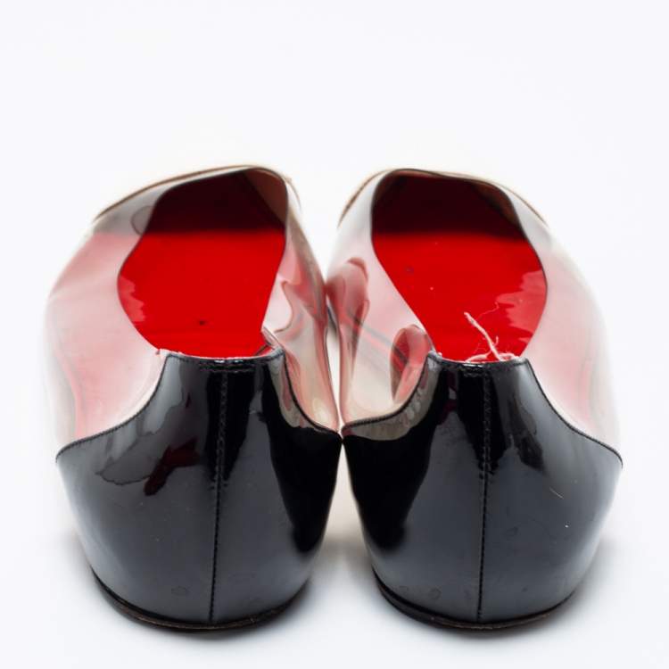 Pre Owned Christian Louboutin White/Black Patent Leather and PVC Corbeau Ballet Flats Size 36.5 