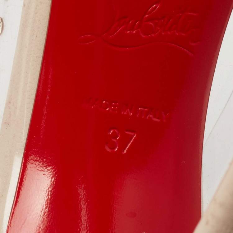 Pre Owned Christian Louboutin Off-White Leather Crystal Embellished Pointed Toe Degrastrass Pumps Size 37