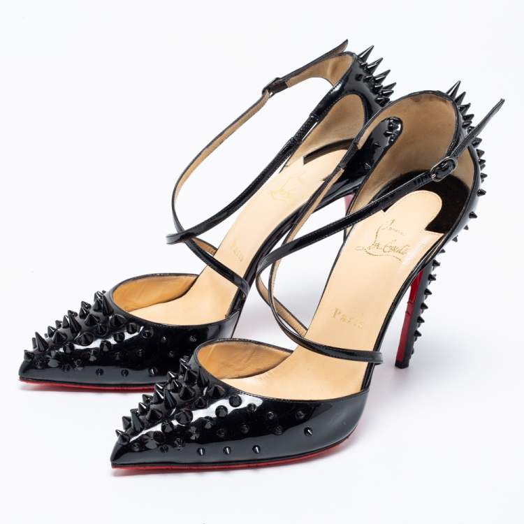 Christian Louboutin Asteroid Suede and Patent Leather Spike Pumps in Black