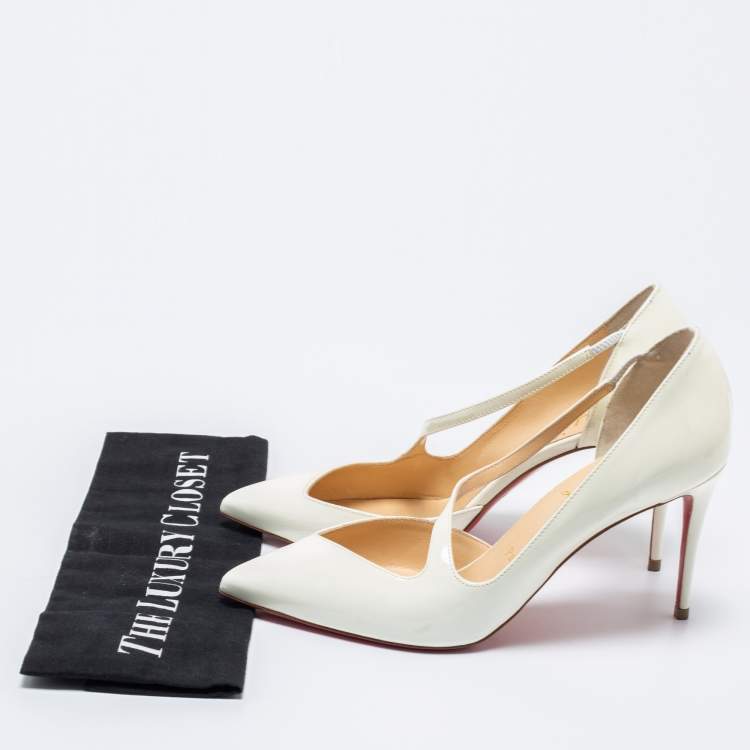 Pre Owned Christian Louboutin Off-White Patent Leather Jumping D'orsay Pumps Size 38.5