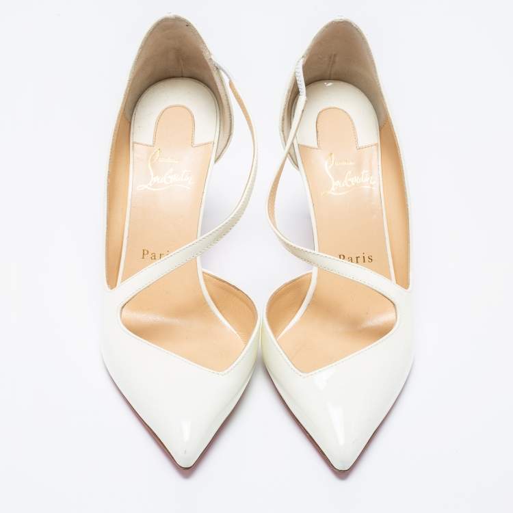 Pre Owned Christian Louboutin Off-White Patent Leather Jumping D'orsay Pumps Size 38.5