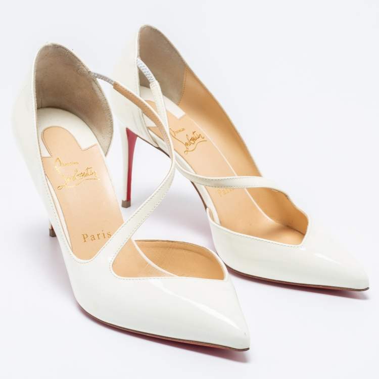Pre Owned Christian Louboutin Off-White Patent Leather Jumping D'orsay Pumps Size 38.5