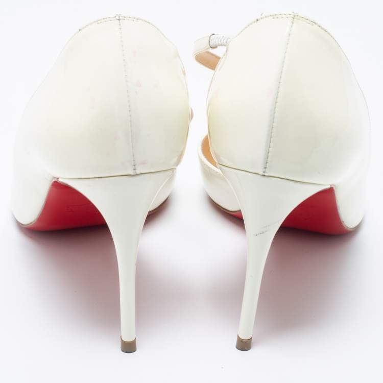 Pre Owned Christian Louboutin Off-White Patent Leather Jumping D'orsay Pumps Size 38.5