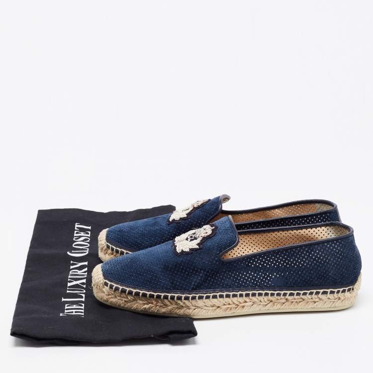 Pre Owned Christian Louboutin Perforated Suede Nanou Orlato Espadrilles Flats Size 36