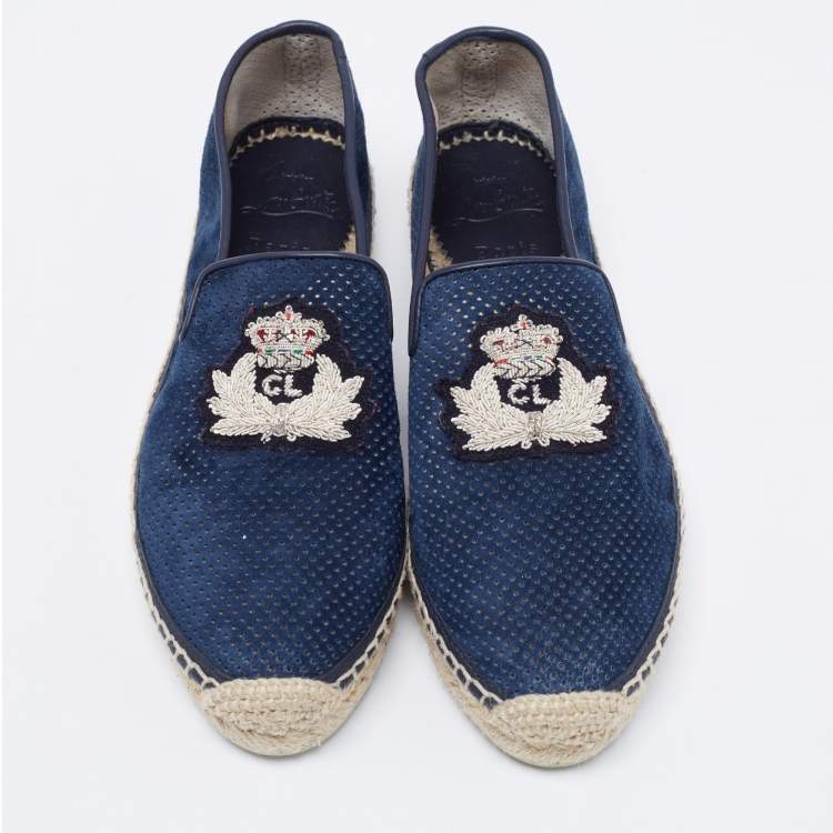 Pre Owned Christian Louboutin Perforated Suede Nanou Orlato Espadrilles Flats Size 36