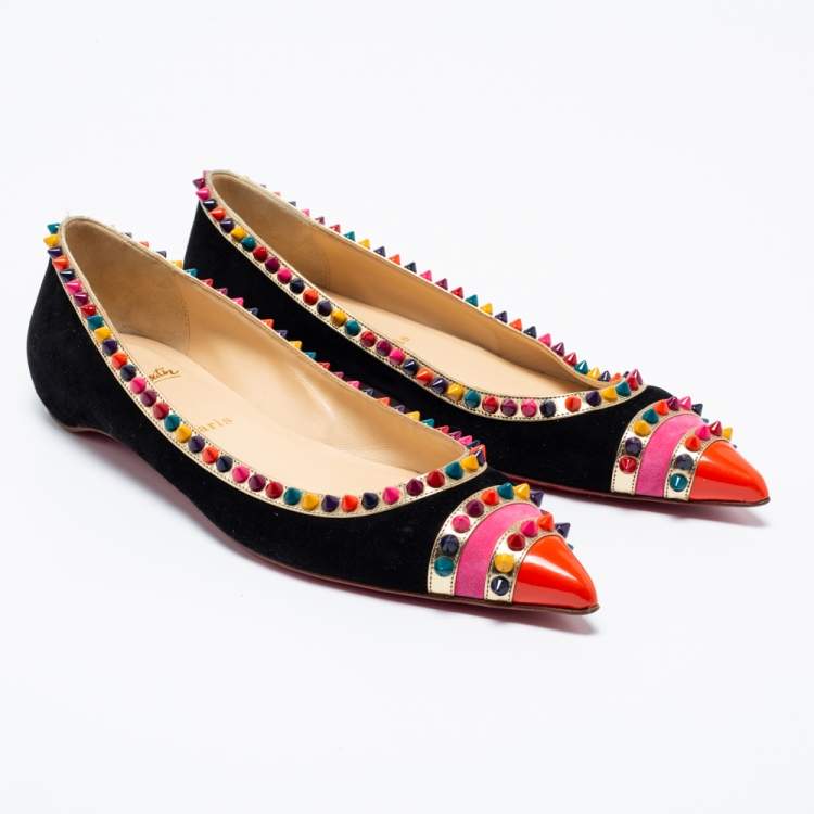 Pre Owned Christian Louboutin Black Suede Malabar Hill Flats Size 40