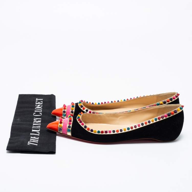 Pre Owned Christian Louboutin Black Suede Malabar Hill Flats Size 40