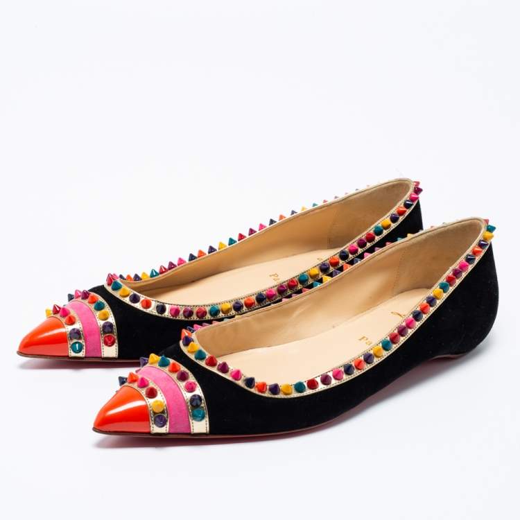 Pre Owned Christian Louboutin Black Suede Malabar Hill Flats Size 40