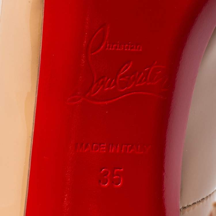 Pre Owned Christian Louboutin Beige Patent Leather New Very Prive Studded Peep-Toe Pumps Size 35