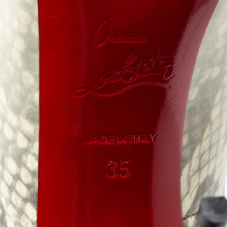 Pre Owned Christian Louboutin Cream/Black Python Print Ombre Patent Leather Very Prive Peep-Toe Pumps Size 35