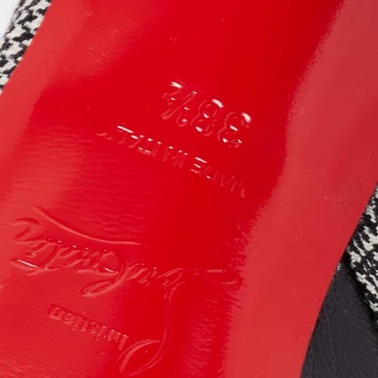 Pre Owned Christian Louboutin Black Leather And Tartan Fabric Platform Oxford Booties Size 38.5