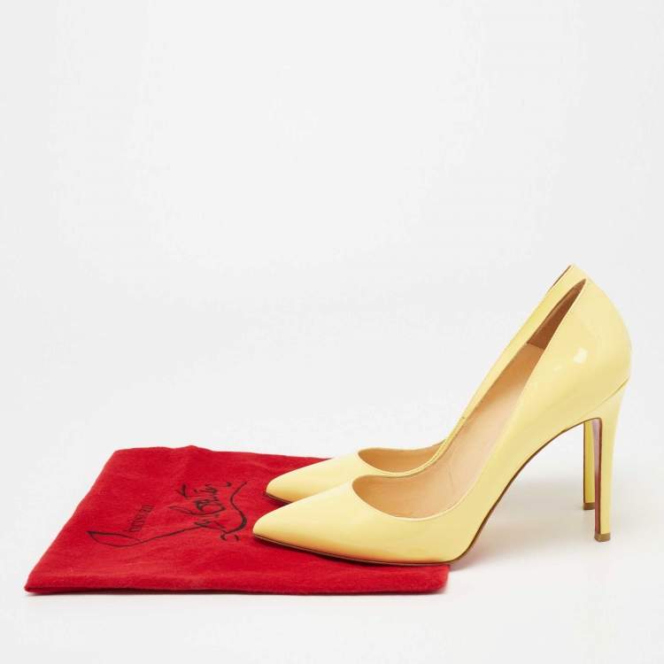 Pre Owned Christian Louboutin Light Yellow Patent Leather Pigalle Pointed Toe Pumps Size 39.5