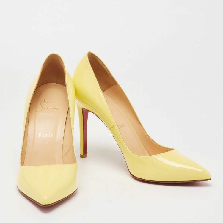 Pre Owned Christian Louboutin Light Yellow Patent Leather Pigalle Pointed Toe Pumps Size 39.5