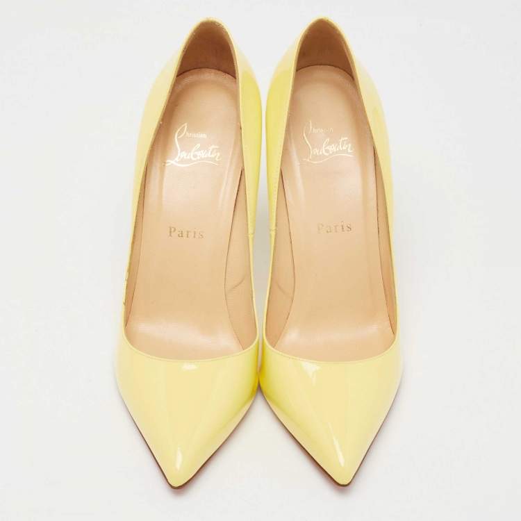 Pre Owned Christian Louboutin Light Yellow Patent Leather Pigalle Pointed Toe Pumps Size 39.5