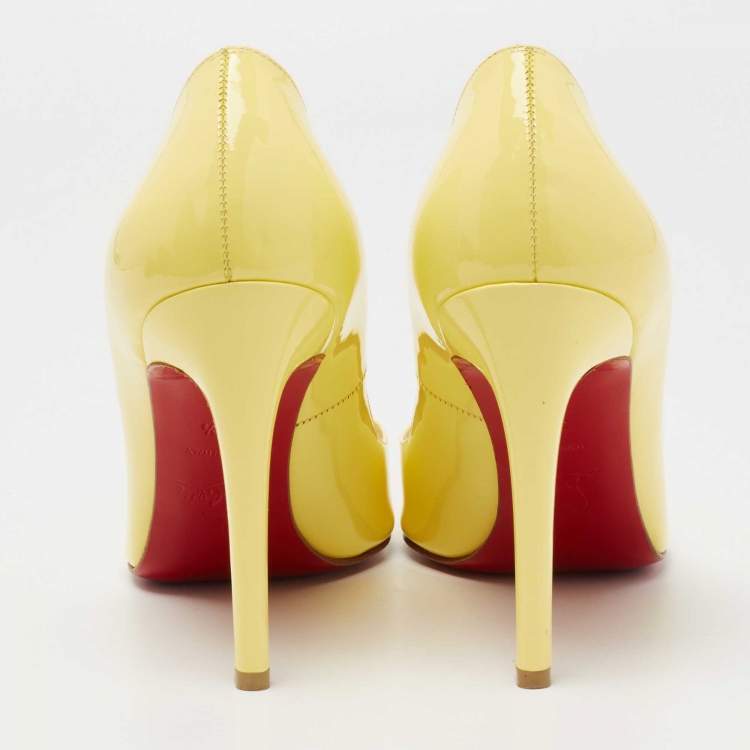 Pre Owned Christian Louboutin Light Yellow Patent Leather Pigalle Pointed Toe Pumps Size 39.5