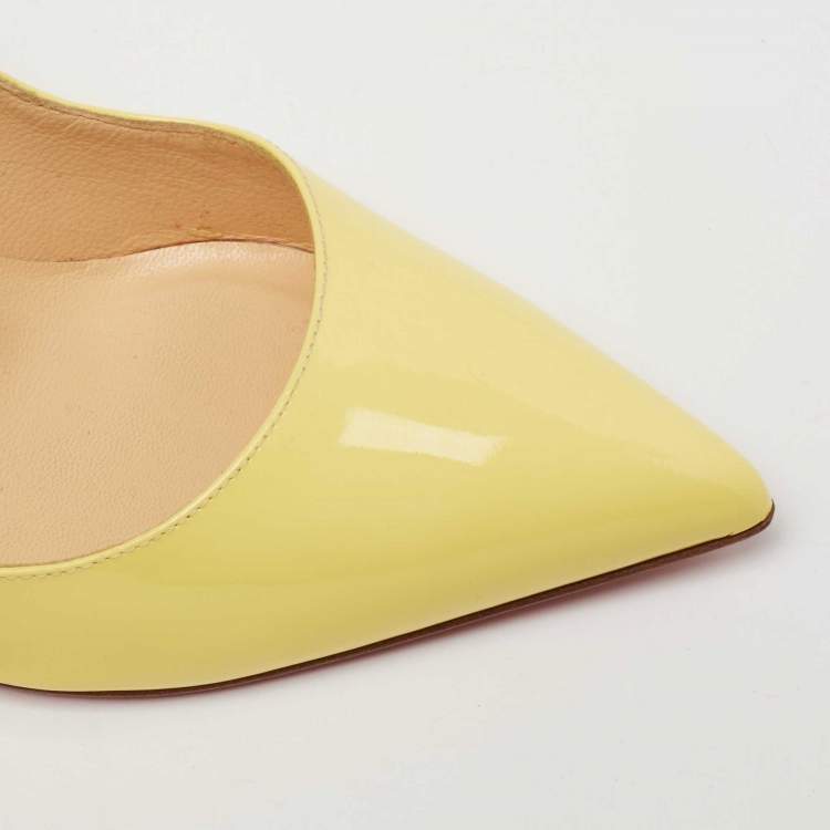 Pre Owned Christian Louboutin Light Yellow Patent Leather Pigalle Pointed Toe Pumps Size 39.5