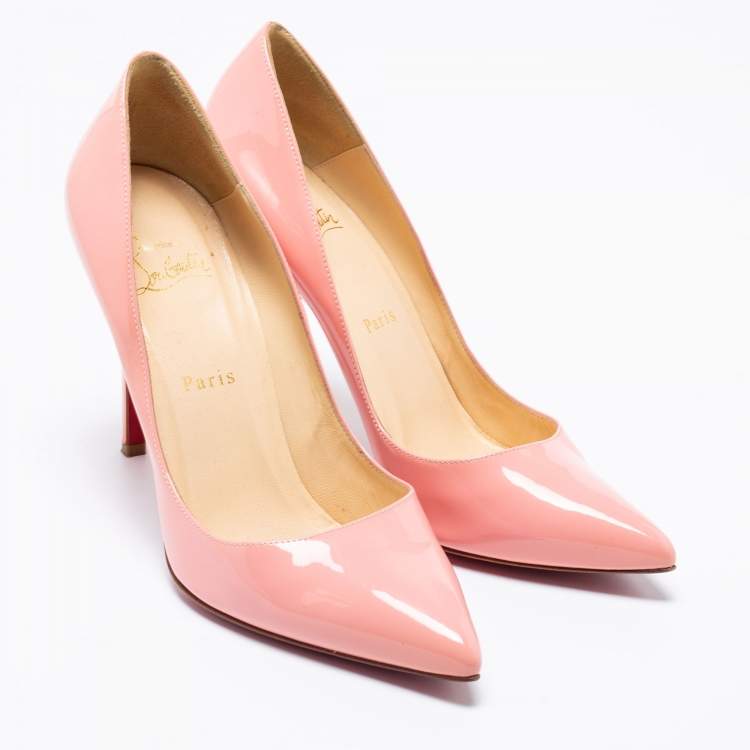 Pre Owned Christian Louboutin Light Pink Patent Leather Pigalle Pointed Toe Pumps Size 39.5
