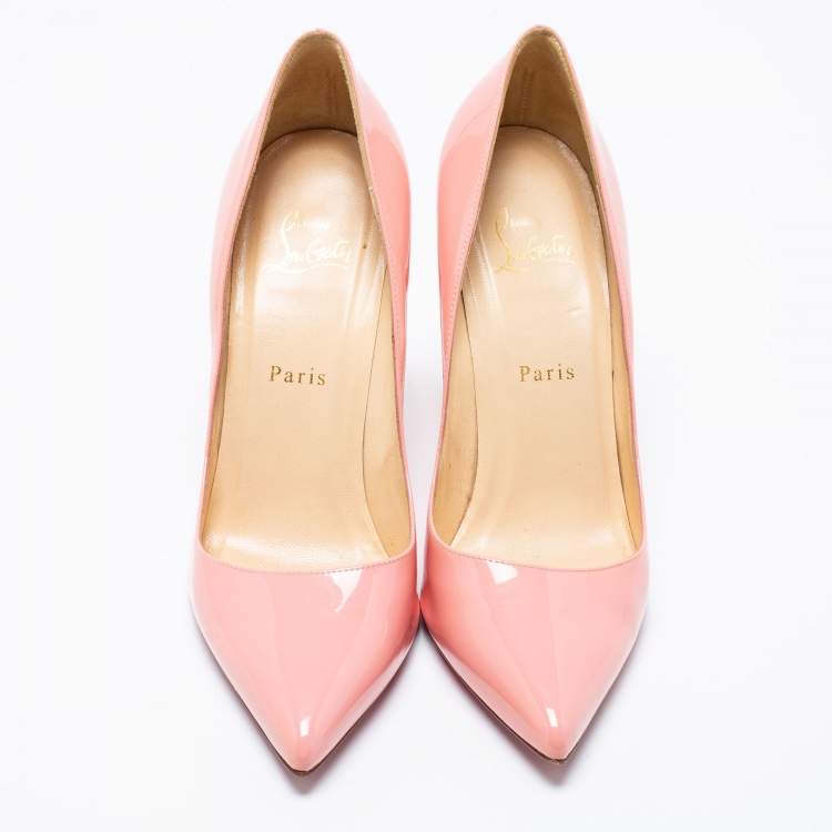Pre Owned Christian Louboutin Light Pink Patent Leather Pigalle Pointed Toe Pumps Size 39.5