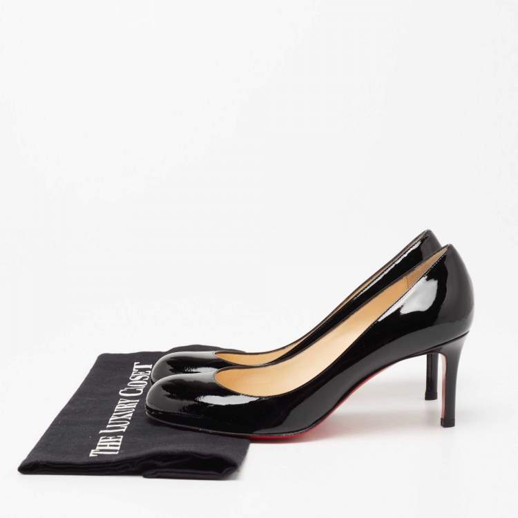 Pre Owned Christian Louboutin Black Patent Leather Simple Pumps Size 37