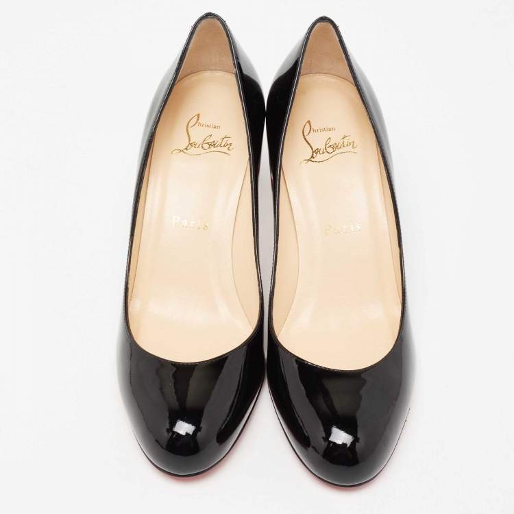 Pre Owned Christian Louboutin Black Patent Leather Simple Pumps Size 37
