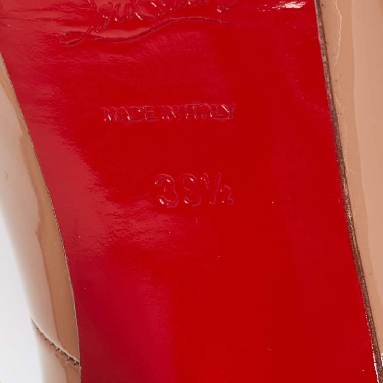 Pre Owned Christian Louboutin Beige Patent Leather Lady Peep Toe Platform Pumps Size 39.5 