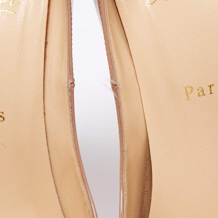 Pre Owned Christian Louboutin Beige Patent Leather Lady Peep Toe Platform Pumps Size 39.5 