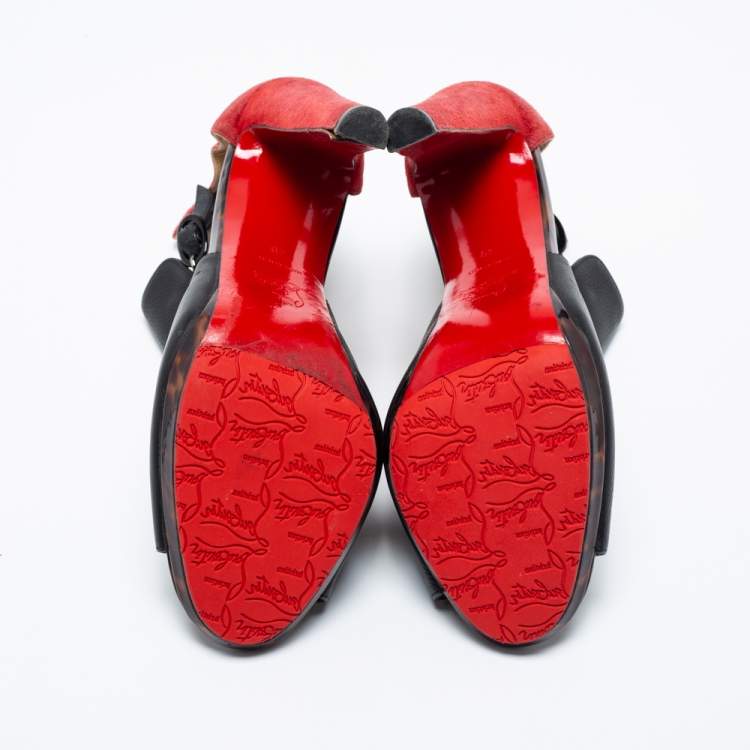 Pre Owned Christian Louboutin Black/Red Suede And Leather Barabara Cutout Ankle Boots Size 40