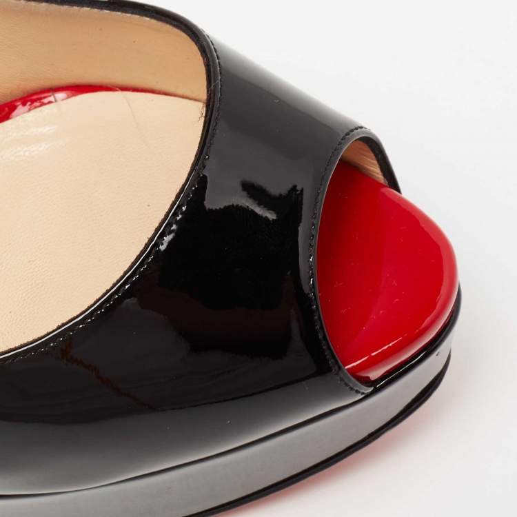 Pre Owned Christian Louboutin Black Patent Leather Lady Peep-Toe Slingback Sandals Size 35