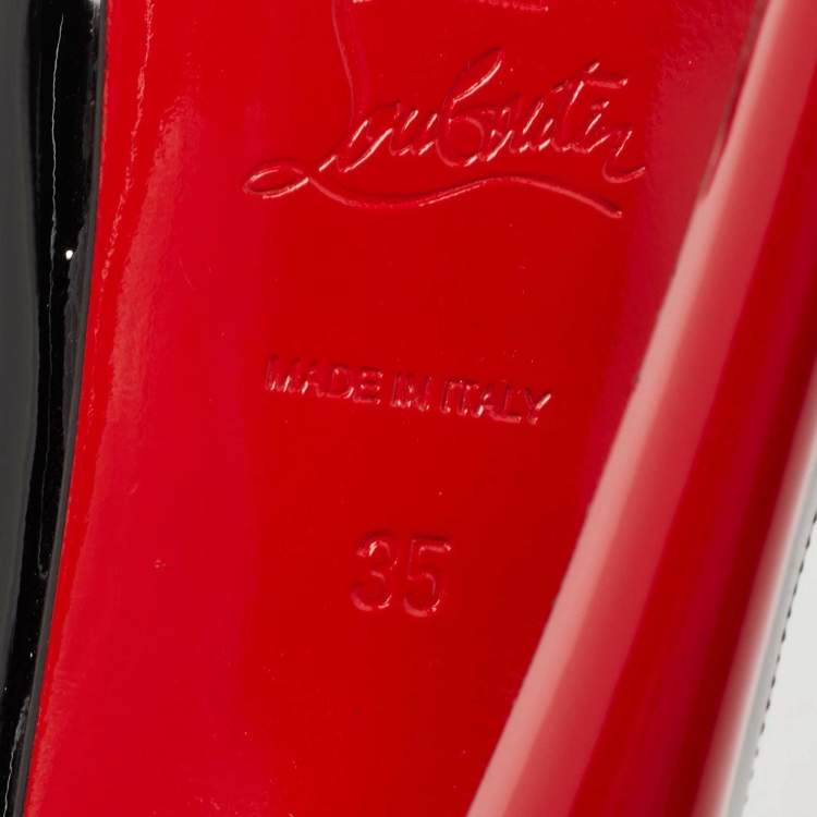 Pre Owned Christian Louboutin Black Patent Leather Lady Peep-Toe Slingback Sandals Size 35