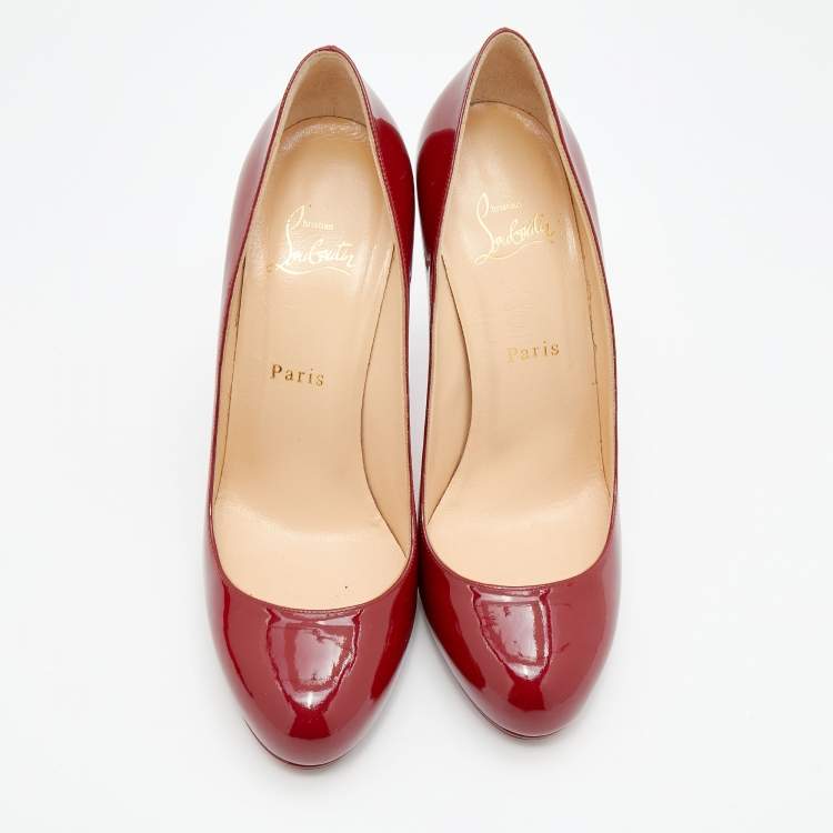 Pre Owned Christian Louboutin Burgundy Patent Leather New Simple Pumps Size 39
