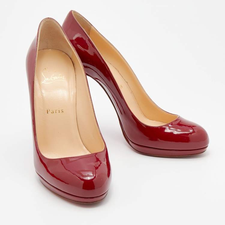 Pre Owned Christian Louboutin Burgundy Patent Leather New Simple Pumps Size 39