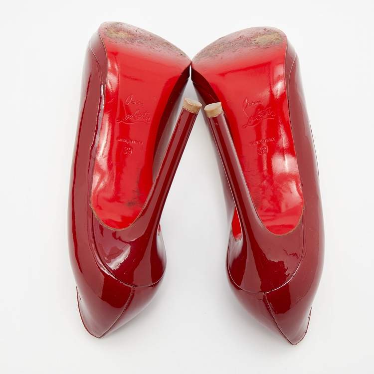 Pre Owned Christian Louboutin Burgundy Patent Leather New Simple Pumps Size 39