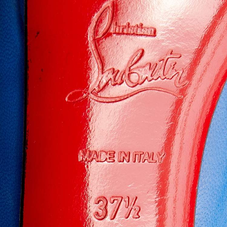 Pre Owned Christian Louboutin Blue Leather Peep Toe Pumps Size 37.5