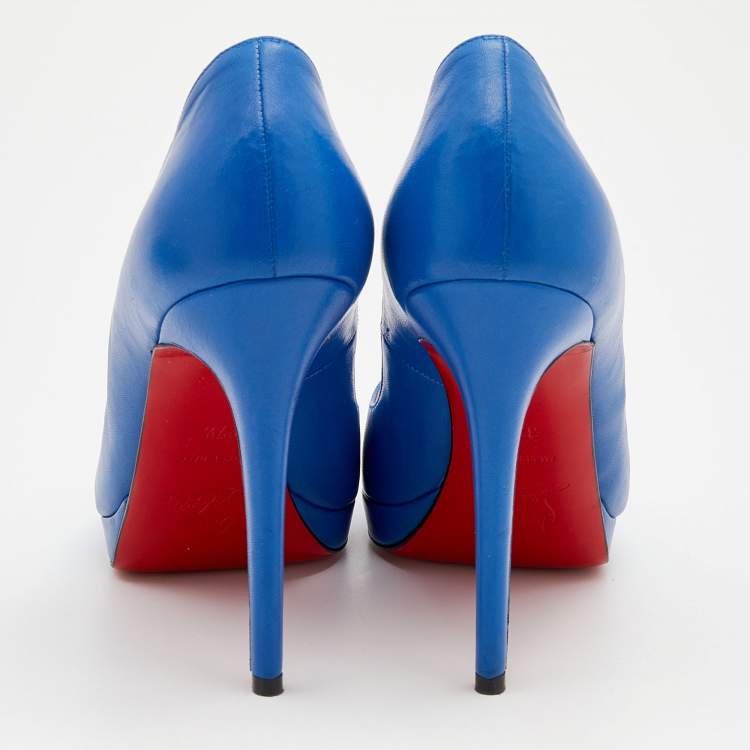 Pre Owned Christian Louboutin Blue Leather Peep Toe Pumps Size 37.5