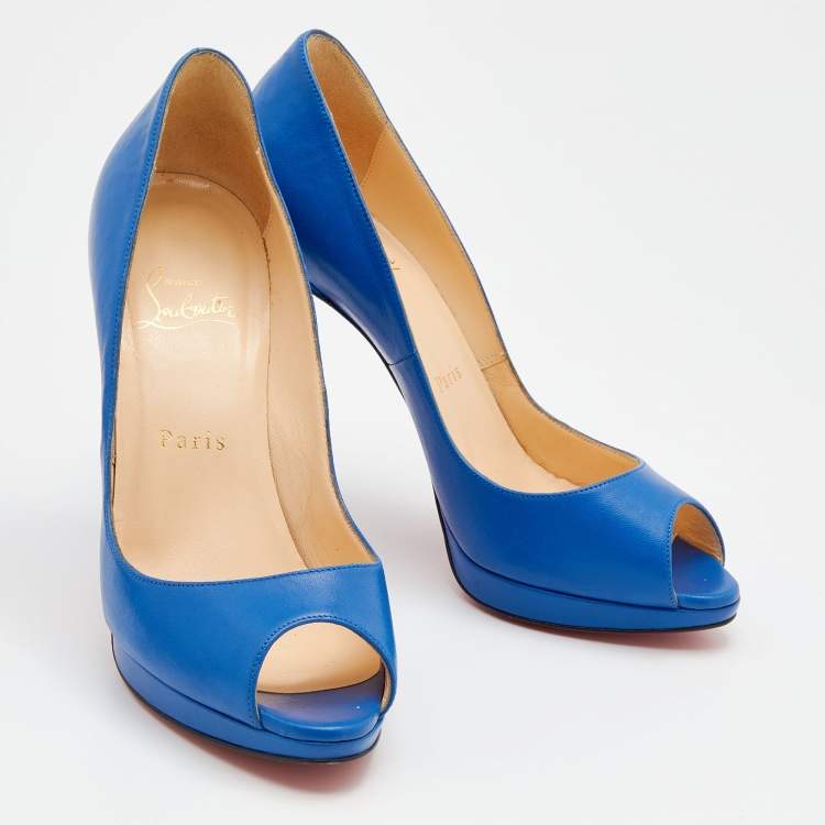 Pre Owned Christian Louboutin Blue Leather Peep Toe Pumps Size 37.5