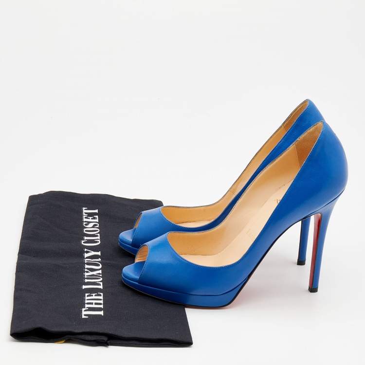 Pre Owned Christian Louboutin Blue Leather Peep Toe Pumps Size 37.5