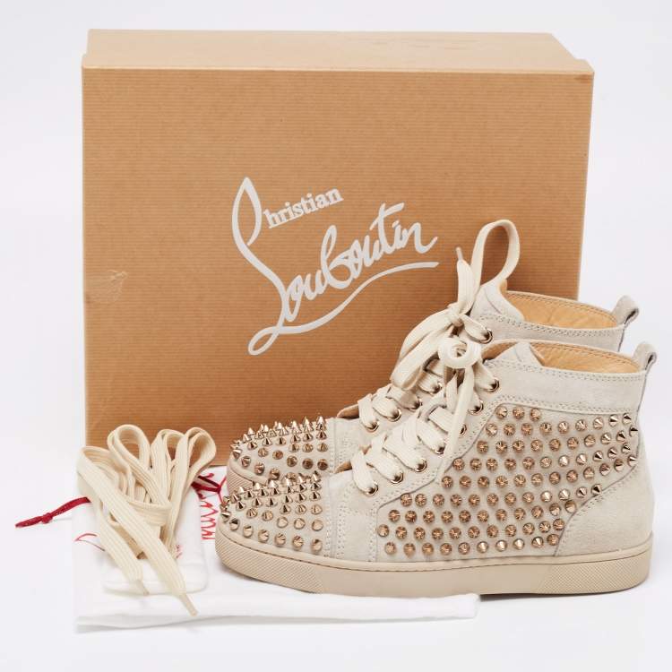 Pre Owned Christian Louboutin Grey Suede Louis Spikes High Top Sneakers Size 36.5