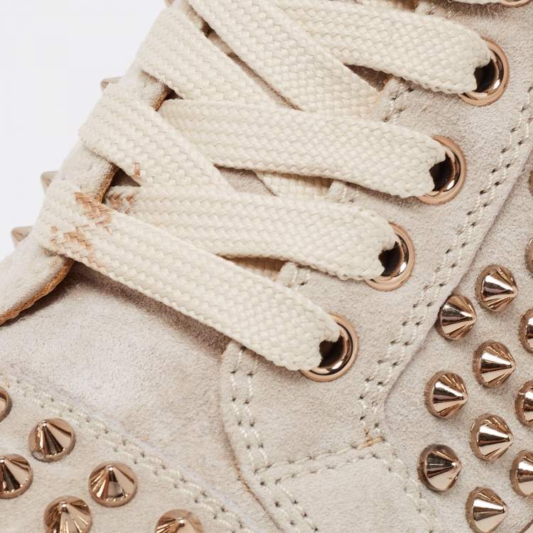 Pre Owned Christian Louboutin Grey Suede Louis Spikes High Top Sneakers Size 36.5