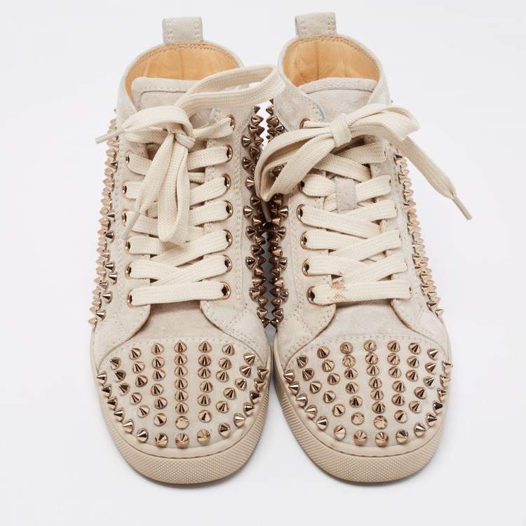 Pre Owned Christian Louboutin Grey Suede Louis Spikes High Top Sneakers Size 36.5