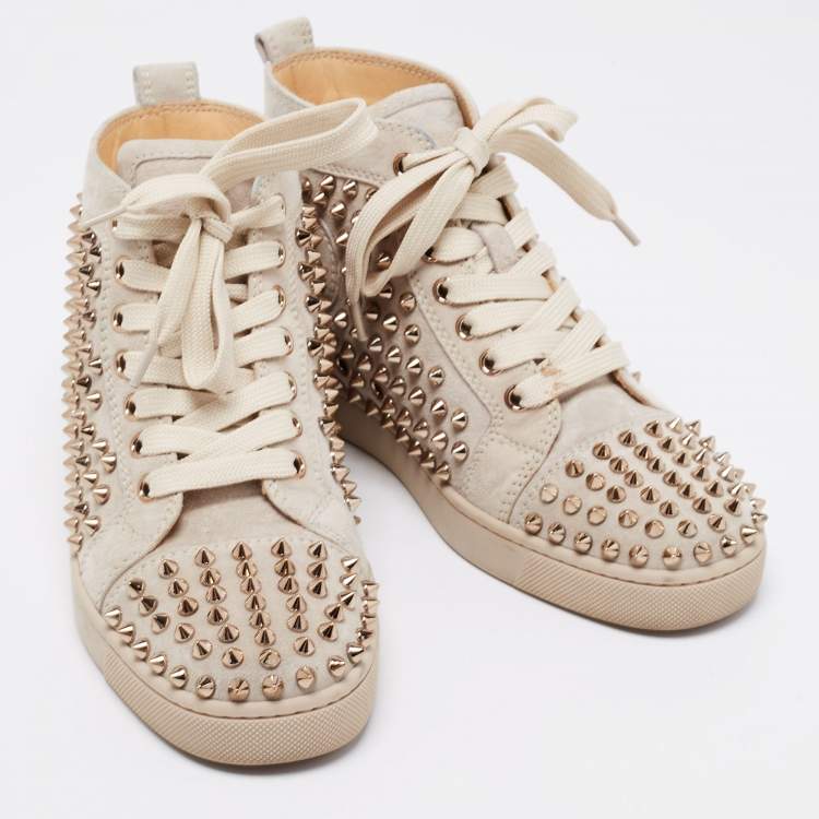Pre Owned Christian Louboutin Grey Suede Louis Spikes High Top Sneakers Size 36.5