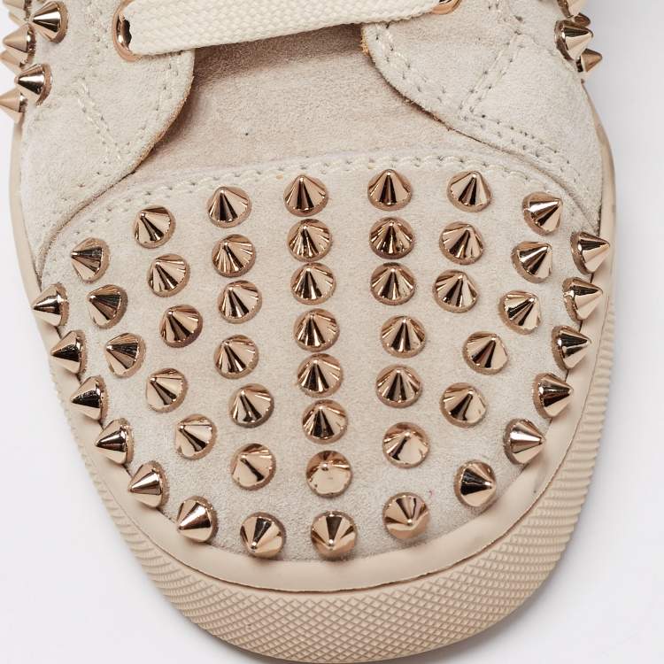 Pre Owned Christian Louboutin Grey Suede Louis Spikes High Top Sneakers Size 36.5