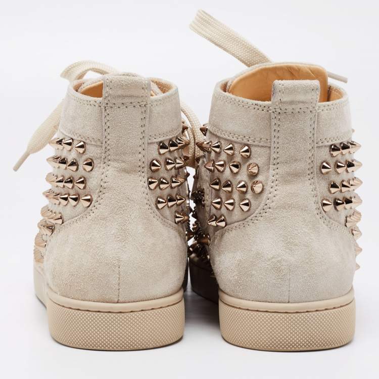 Pre Owned Christian Louboutin Grey Suede Louis Spikes High Top Sneakers Size 36.5