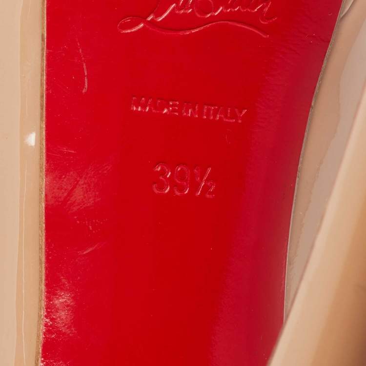 Pre Owned Christian Louboutin Beige Patent Leather Lady Peep Toe Platform Pumps Size 39.5