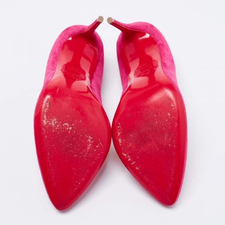 Pre Owned Christian Louboutin Pink Suede Pointed Toe Pumps Size 39.5