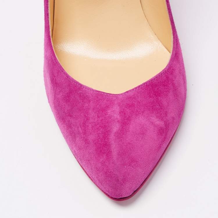 Pre Owned Christian Louboutin Pink Suede Pointed Toe Pumps Size 39.5