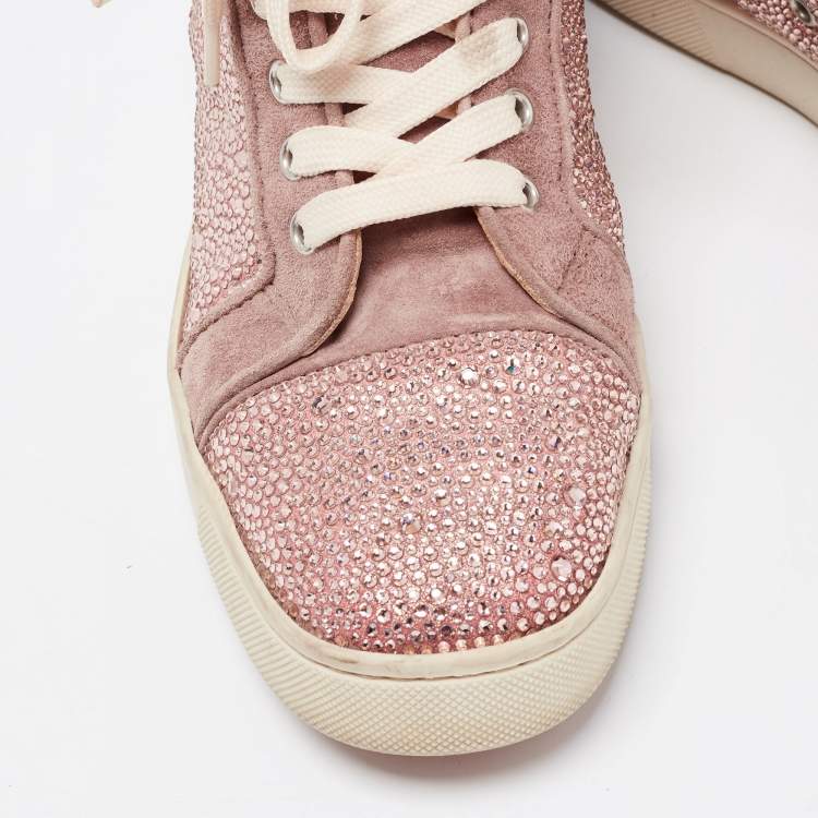 Pre Owned Christian Louboutin Pink Suede Louis Flat Strass High-Top Sneakers  Size 40