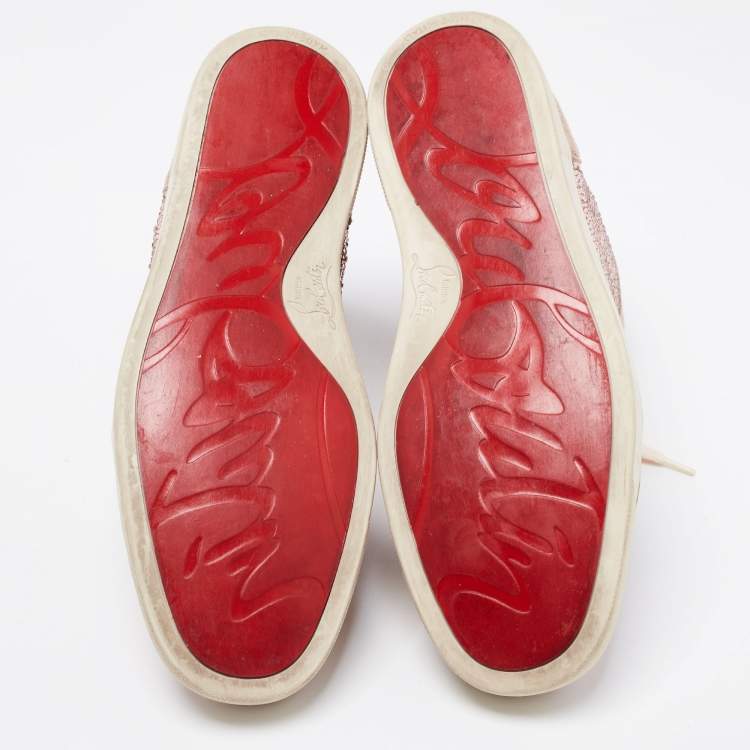 Pre Owned Christian Louboutin Pink Suede Louis Flat Strass High-Top Sneakers  Size 40